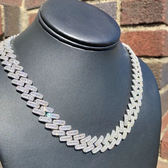 Iced Out Gold/ White Gold Plated Baguette Setting 18 Hip Hop Luxury Necklace